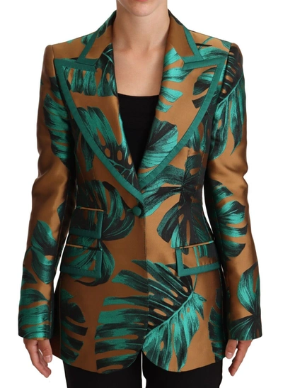 DOLCE & GABBANA DOLCE & GABBANA ELEGANT LEAF PRINT SILK-BLEND WOMEN'S COAT