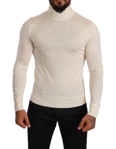 Dolce & Gabbana Ivory Cashmere-silk Blend Turtleneck Men's Sweater In Cream
