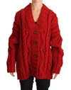 Dolce & Gabbana Red V-neck Wool Knit Button Cardigan Sweater In Red