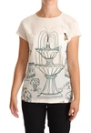 Dolce & Gabbana Elegant Silk Botanical Garden Fountain Tee In White