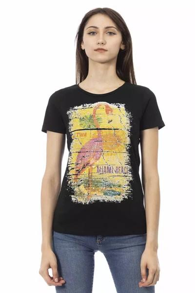 Trussardi Action Chic Black Round Neck Tee With Front Women's Print