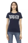 TRUSSARDI ACTION TRUSSARDI ACTION ELEGANT BLUE SHORT SLEEVE TEE WITH CHIC WOMEN'S PRINT