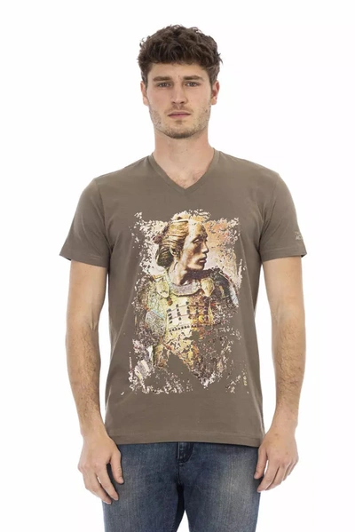 Trussardi Action Elegant V-neck Tee With Chic Front Men's Print In Brown