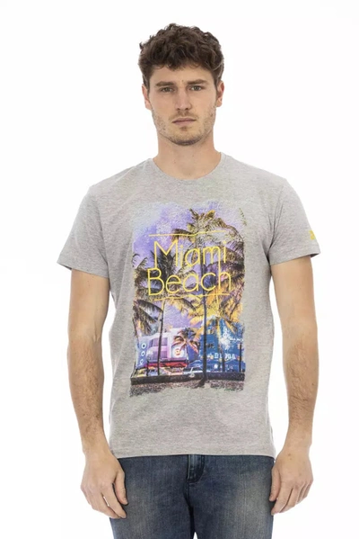 Trussardi Action Elevated Casual Gray Tee With Sleek Men's Print