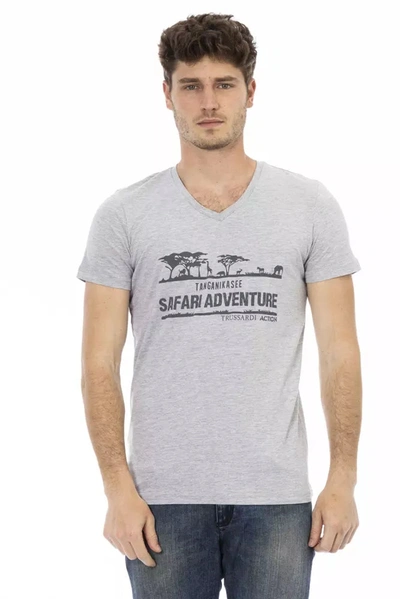 Trussardi Action Chic V-neck Tee With Front Print In Men's Gray