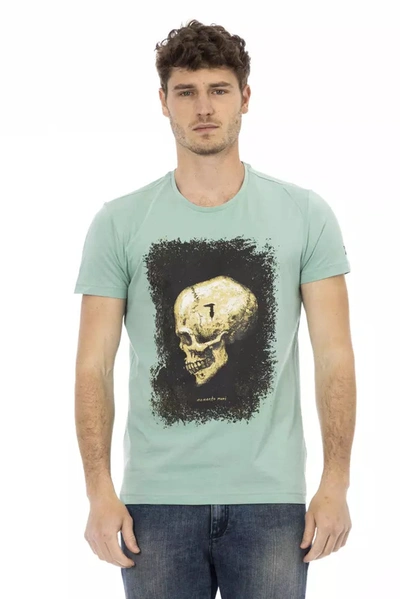 Trussardi Action Casual Chic Green Tee With Graphic Men's Appeal