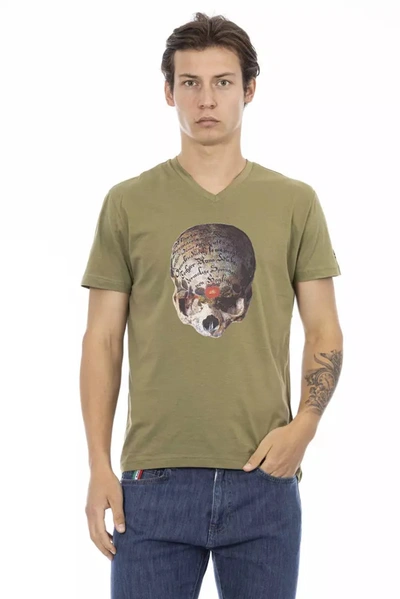 Trussardi Action Elegant V-neck Tee With Chic Front Men's Print In Green