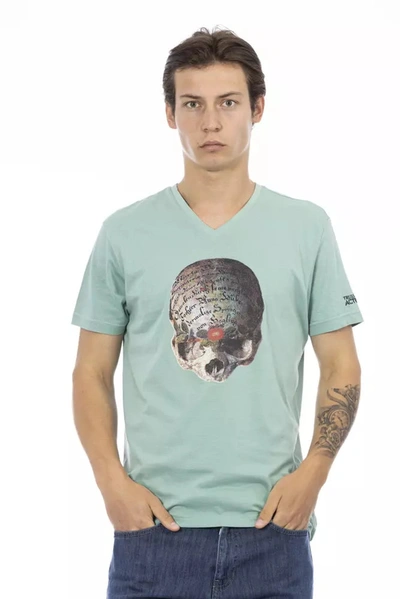 Trussardi Action Vivid Green V-neck Tee With Graphic Men's Print