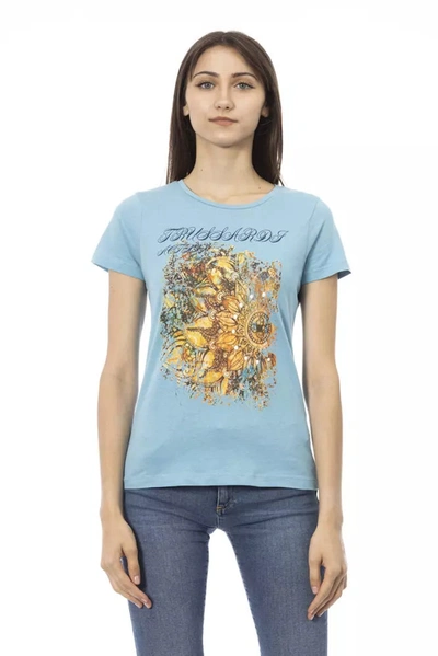 Trussardi Action Chic Light Blue Short Sleeve Tee With Women's Print