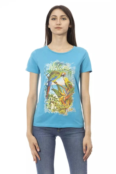 TRUSSARDI ACTION TRUSSARDI ACTION ELEGANT LIGHT BLUE TEE WITH CHIC FRONT WOMEN'S PRINT