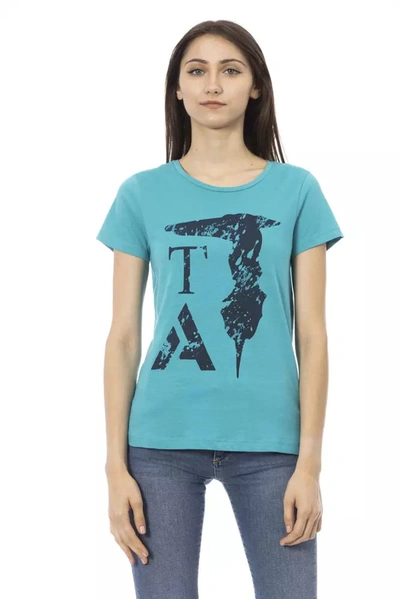 Trussardi Action Elegant Light Blue Tee With Chic Front Women's Print