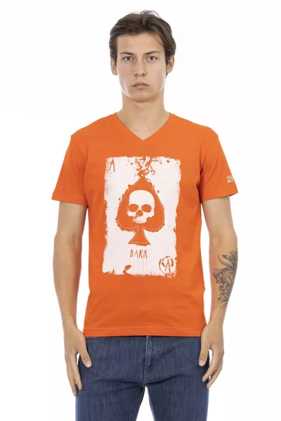 Trussardi Action Vibrant V-neck Tee With Front Men's Print In Orange
