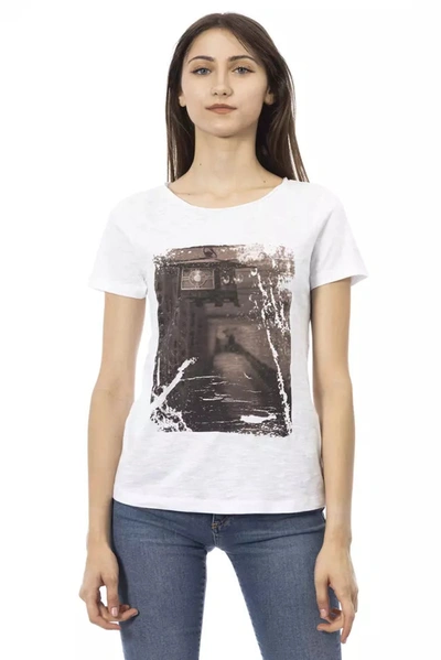 Trussardi Action Chic White Cotton Blend Tee With Front Women's Print