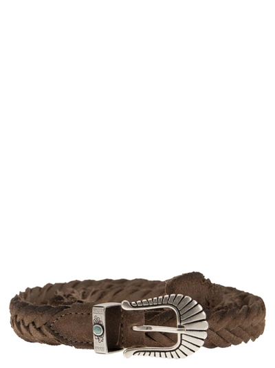 Alberto Luti Suede Braided Belt In Mud