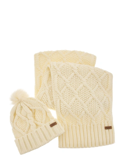 Barbour Ridley Cap And Scarf Set In Cream