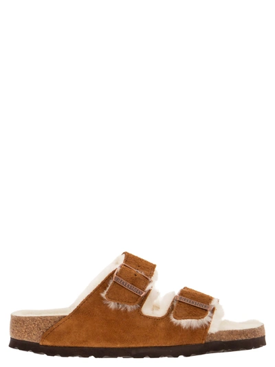 BIRKENSTOCK BIRKENSTOCK ARIZONA SUEDE LAMB FUR SLIPPER