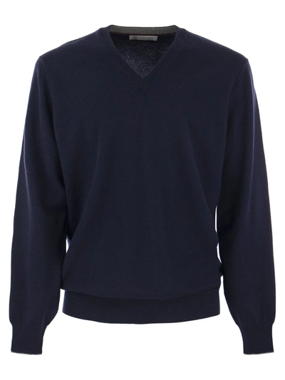 Brunello Cucinelli Cashmere Sweater In Navy Blue