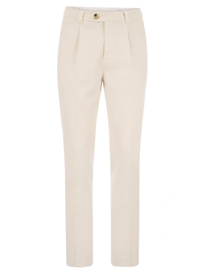 Brunello Cucinelli Cotton-blend Trousers With Darts In White