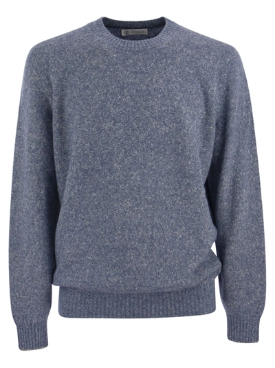 Brunello Cucinelli Crew-neck Jumper In Alpaca Cotton And Wool In Blue