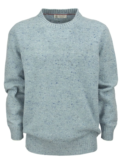 Brunello Cucinelli Crew-neck Sweater In Wool And Cashmere Mix In Blue