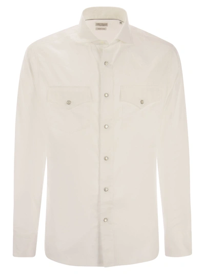 Brunello Cucinelli Easy Fit Cotton Button-down Shirt In White