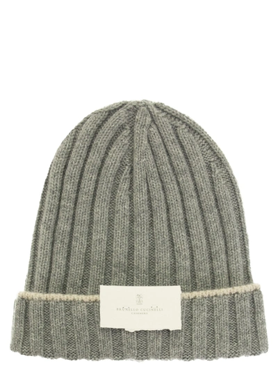 Brunello Cucinelli Ribbed Knit Cashmere Beanie In Grey