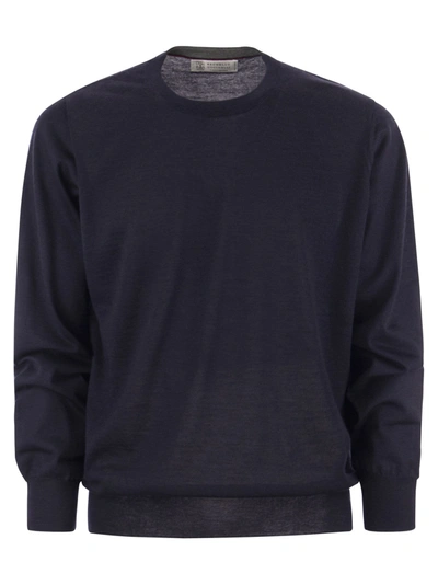 Brunello Cucinelli Lightweight Cashmere And Silk Crew-neck Sweater In Night Blue