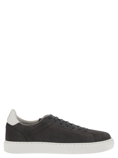 Brunello Cucinelli Nabuk Calfskin Sneakers In Dark Grey