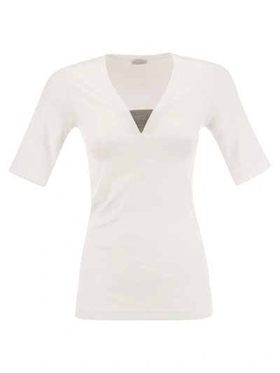 Brunello Cucinelli Monili Band Jersey T-shirt In White