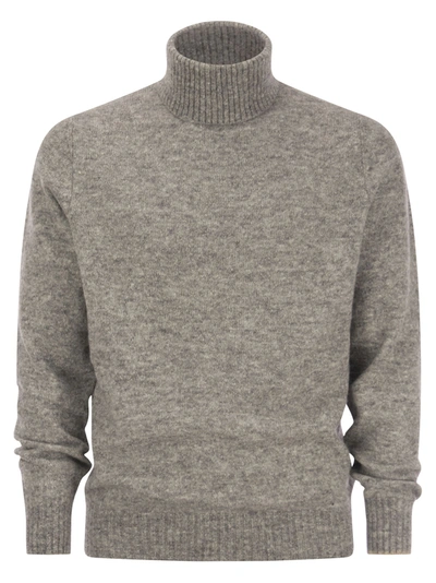 Brunello Cucinelli Turtleneck Jumper In Alpaca, Cotton And Wool In Grey