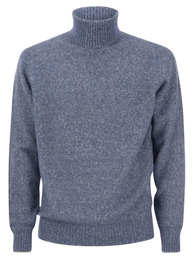 Brunello Cucinelli Turtleneck Sweater In Alpaca, Cotton And Wool In Light Blue