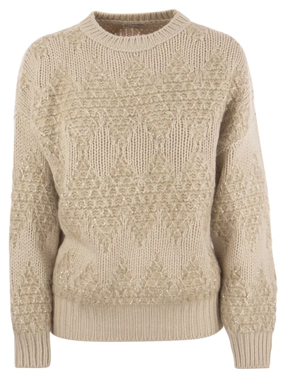 Brunello Cucinelli Diamond Jaquard Sweater Sweater, Cardigans Beige In Beis