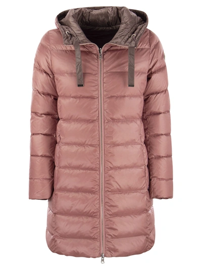 Colmar Friendly - Long Down Jacket With Reversible Hood In Pink/brown