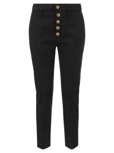 Dondup Carmen - Slim Gabardine Lyocell Trousers In Black