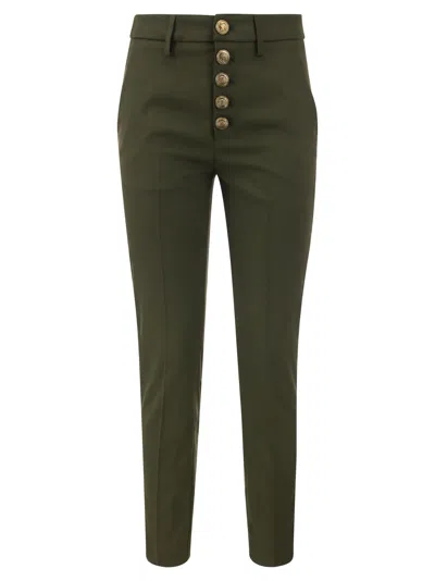 Dondup Carmen - Slim Gabardine Lyocell Trousers In Military Green