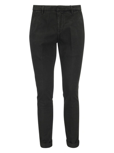 Dondup Cotton Straight Leg Trousers With Turn Ups In Black