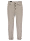 DONDUP DONDUP KOONS MULTI STRIPED VELVET TROUSERS WITH JEWELLED BUTTONS