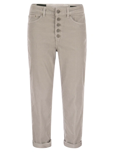 DONDUP DONDUP KOONS MULTI STRIPED VELVET TROUSERS WITH JEWELLED BUTTONS