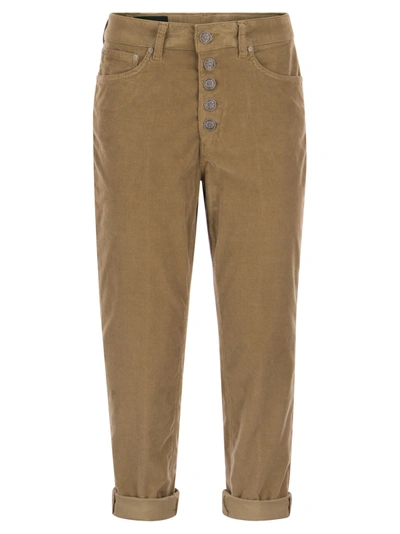 Dondup Koons - Multi-striped Velvet Trousers With Jewelled Buttons In Camel