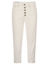 DONDUP DONDUP KOONS MULTI STRIPED VELVET TROUSERS WITH JEWELLED BUTTONS