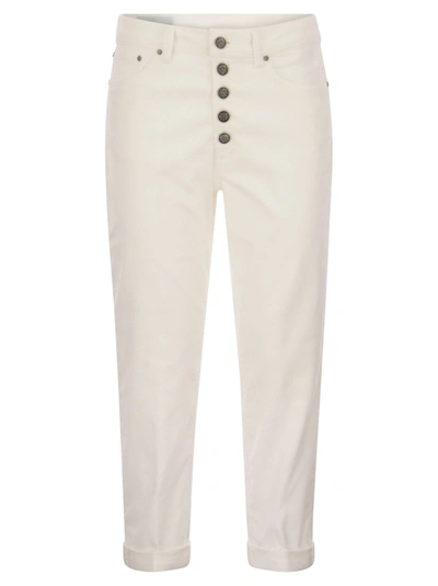 DONDUP DONDUP KOONS MULTI STRIPED VELVET TROUSERS WITH JEWELLED BUTTONS