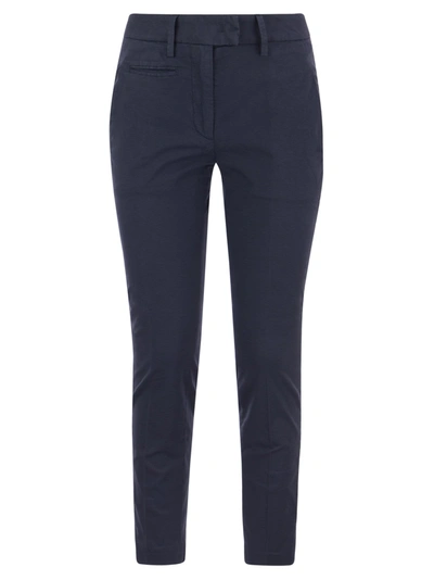 Dondup Perfect - Slim-fit Cotton Gabardine Trousers In Navy Blue