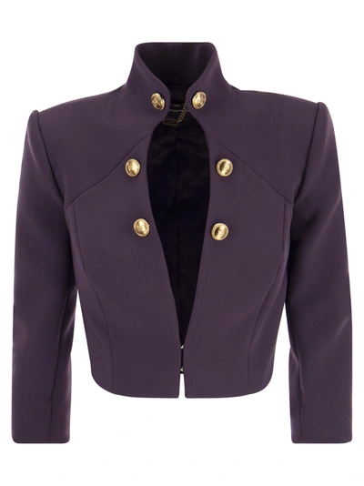 Elisabetta Franchi Crepe Crop Jacket With Stand-up Collar In Plum