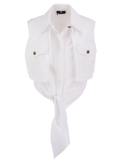 Elisabetta Franchi Cropped Shirt With Lace Pattern In White
