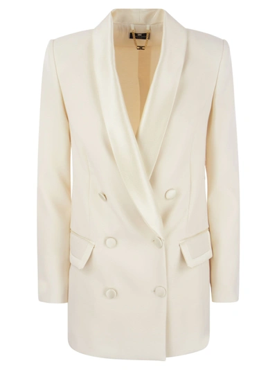 Elisabetta Franchi Double-breasted Jacket In Crepe And Satin In Panna