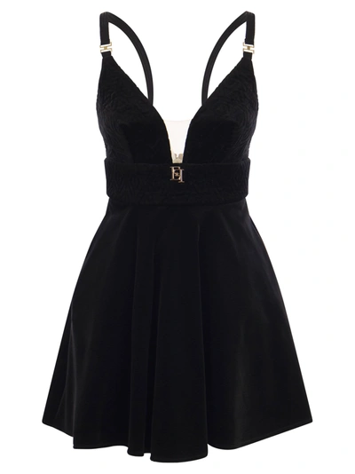 Elisabetta Franchi Mini Dress In Velvet With Cups In Black