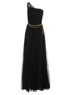 Elisabetta Franchi One-shoulder Tulle Red Carpet Dress In Black