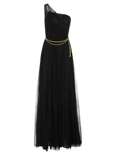 Elisabetta Franchi One-shoulder Tulle Red Carpet Dress In Black