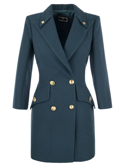 Elisabetta Franchi Robe-manteau In Textured Fabric In Blue