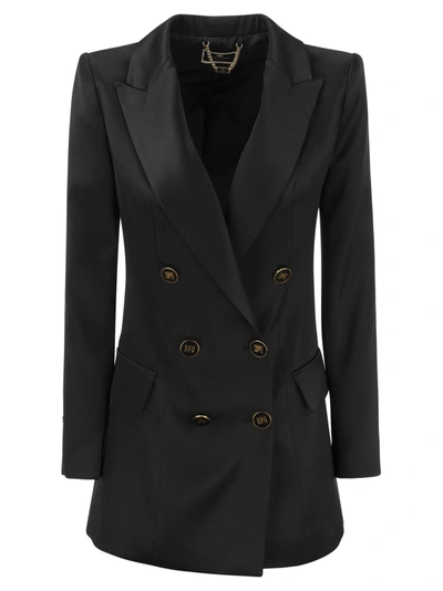 Elisabetta Franchi Satin Jacket With Logoed Buttons In Black